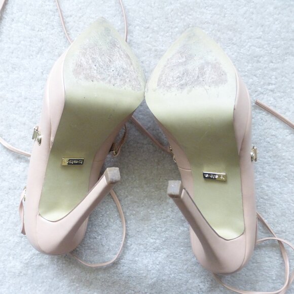 BEBE cream platform stiletto lace up pointy toe heels - Picture 10 of 11